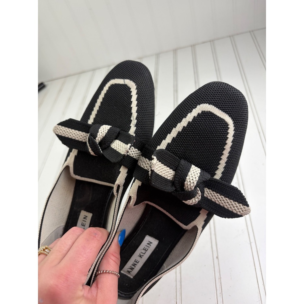 Anne Klein Black White Knit Bow Teryn Loafers Flats Women's Size 8M - Picture 8 of 12